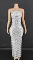 Detailed view of a silver heavy sequined strapless mermaid evening gown for elegant parties - S / Silver