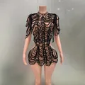 Chic black wavy pattern bodycon dress for evening party and clubwear performances - S / Top And Bottom / Black