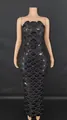 Full length view of black heavy-duty sequined bodycon maxi dress with shell pattern - S / Black