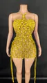 Vestido mini halter amarillo sexy con brillantes diamantes de imitación y lentejuelas de fiesta - Dorado