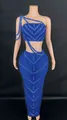Stunning royal blue two-piece set featuring a rhinestone crop top and matching bodycon skirt - S / Top And Bottom / Blue