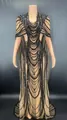 Detailed view of sheer mesh bodycon dress with black sequins and cape sleeve design - S / Top And Bottom / Black