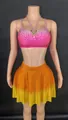 Glamorous hot pink gradient rhinestone crop top and vibrant orange mini skirt set for parties - S / Top And Bottom / Rose Red Orange Yellow Gradient Set 3
