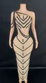 Detail of the intricate black diamond patterns on the mesh crop top and long skirt set. - S / Top And Bottom / Black Zircon
