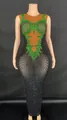 Elegant bodycon floor-length mesh dress featuring green and black rhinestones for parties - S / Top And Bottom / Green Rhinestone