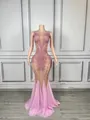 Close-up detail of a pink sequined mermaid dress with mesh panels for stage and performance - S / Top And Bottom (Regular Style - Without Cape) / Pink