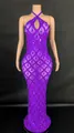 Purple halter neck floor-length pageant dress with teardrop crystals and sequins - S / Top And Bottom / Dark Violet