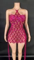 Sexy rose pink halter neck bodycon dress with sparkling rhinestones and sequins for clubwear - S / Top And Bottom / Rose Red