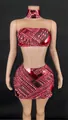 Sexy red rhinestone tube top and high waist mini skirt two-piece clothing set for women - XS / Top And Bottom / Brick Red