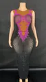 Elegant sleeveless evening gown with pink and black rhinestones for special birthday parties - S / Top And Bottom / Bright Purple Rhinestone
