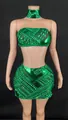 Sexy emerald green rhinestone tube top and high-waisted bodycon mini skirt set for women - XS / Top And Bottom / Green