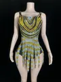 Detailed view of the sparkling gold and silver rhinestone fringe on a black mini dress - S / Top And Bottom / Black Gold Silver