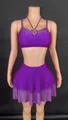 Sexy purple gradient rhinestone two-piece dance performance set with mini top and skirt - Purple