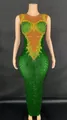 Elegant green performance gown with intricate yellow rhinestone embellishments for gala - S / Top And Bottom / Green Base