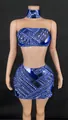 Glamorous blue rhinestone encrusted tube top and high waist bodycon mini skirt set - Blue