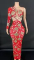 Elegantes rotes One-Shoulder-Abendkleid mit Pailletten und Fransen für große Auftritte - S / Oberteil Und Unterteil / Rot