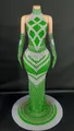 Elegant green halter neck floor-length evening gown with silver rhinestones and gloves - S / Top And Bottom / Green