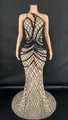 Sleeveless one-shoulder bodycon floor-length evening dress with black rhinestone grid - S / Bottoms / Black