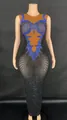 Elegant slim fit long performance dress with blue and black rhinestones - S / Top And Bottom / Blue Rhinestone