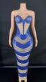 Royal blue long bodycon evening dress with sparkling rhinestones and cutout design - S / Bottoms / Blue