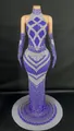 Elegant purple halter floor-length evening gown with shimmering rhinestones and gloves. - S / Top And Bottom / Blue