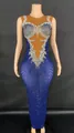 Elegant royal blue sleeveless rhinestone evening gown with mesh for gala performance - S / Top And Bottom / Blue Base