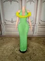 Elegant green rhinestone evening gown with yellow floral halter neck and slim fit. - S / Tops / Green With Yellow Flower