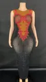 Elegant black evening gown with intricate red rhinestone embellishments for formal gala events - S / Top And Bottom / Red Rhinestone Inlay