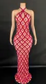 Stunning magenta halter neck floor-length dress with teardrop crystals for pageant shows - Scarlet