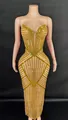 Elegant gold sequined strapless bodycon maxi dress with vertical stripe pattern design - S / Yellow