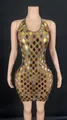 Detail view of a halter mini dress with reflective gold and silver diamond sequin mirrors. - S / Top And Bottom / Gold