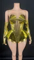 Close-up of gold mirror metallic stage bodysuit with matching arm sleeves - S / Top And Bottom / Gold