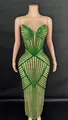 Green striped bodycon maxi dress with boned corset top and sheer mesh details - S / Verdant