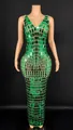 Close-up of green mirror sequined evening dress with slim fit design - S / Top And Bottom / Verdant
