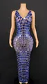 Stunning royal blue sequined evening dress featuring shimmering mirror pieces and a slim fit - S / Top And Bottom / Sapphire Blue