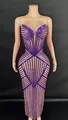 Elegant purple striped sequin strapless bodycon long dress for party or formal evening - Dark Violet