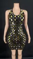 Close-up of sparkling gold and silver diamond mirror sequin party dress on a mannequin - S / Top And Bottom / Black