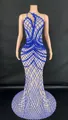 Elegantes königsblaues One-Shoulder Abendkleid mit funkelnden Strasssteinen in Bodenlänge - S / Unterteile / Blau