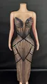 Elegant strapless black cage bone bodycon maxi dress with nude sheer mesh base - Black