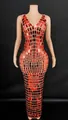 Front view detail of a stunning red mirror-sequin bodycon evening dress for parties - Orange Red