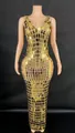 Elegant gold sequined bodycon evening gown for parties, slim fit floor length party dress. - Gold