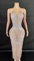 Glamorous silver sequin strapless bodycon long gown with geometric stripe design - White