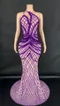 Elegante lila Ein-Schulter-Pailletten-Meerjungfrauen-Abendrobe mit Gittermuster bodenlang. - S / Unterteile / Dunkelmagenta