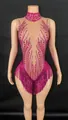 Eleganter rosa Fransen-Body mit Strasssteinen für Bühnenauftritte und Lateintanz - S / Magenta