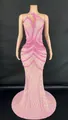Elegantes rosa Ein-Schulter bodenlanges Kleid mit feinem Pailletten-Gittermuster - S / Unterteile / Rosa