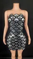 Elegant silver sequin scale pattern strapless backless mini dress for cocktail party events - S / Bottoms / Black