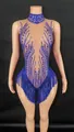 Elegante body blu con strass e frange per spettacoli teatrali, feste e danza latina - Taglia S / Blu
