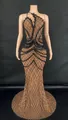 Elegantes einschultriges Pailletten-Abendkleid mit schwarzem Rautenmuster in Hellbraun - S / Unterteile / Karamellbraun