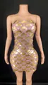 Gold and pink sequined strapless mini dress with mermaid scale pattern for cocktail party - S / Bottoms / Pink Background