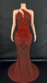 Modisches ärmelloses rotes Abendkleid mit Strasssteinen und schmaler Passform in Lang - S / Unterteile / Dunkelrot